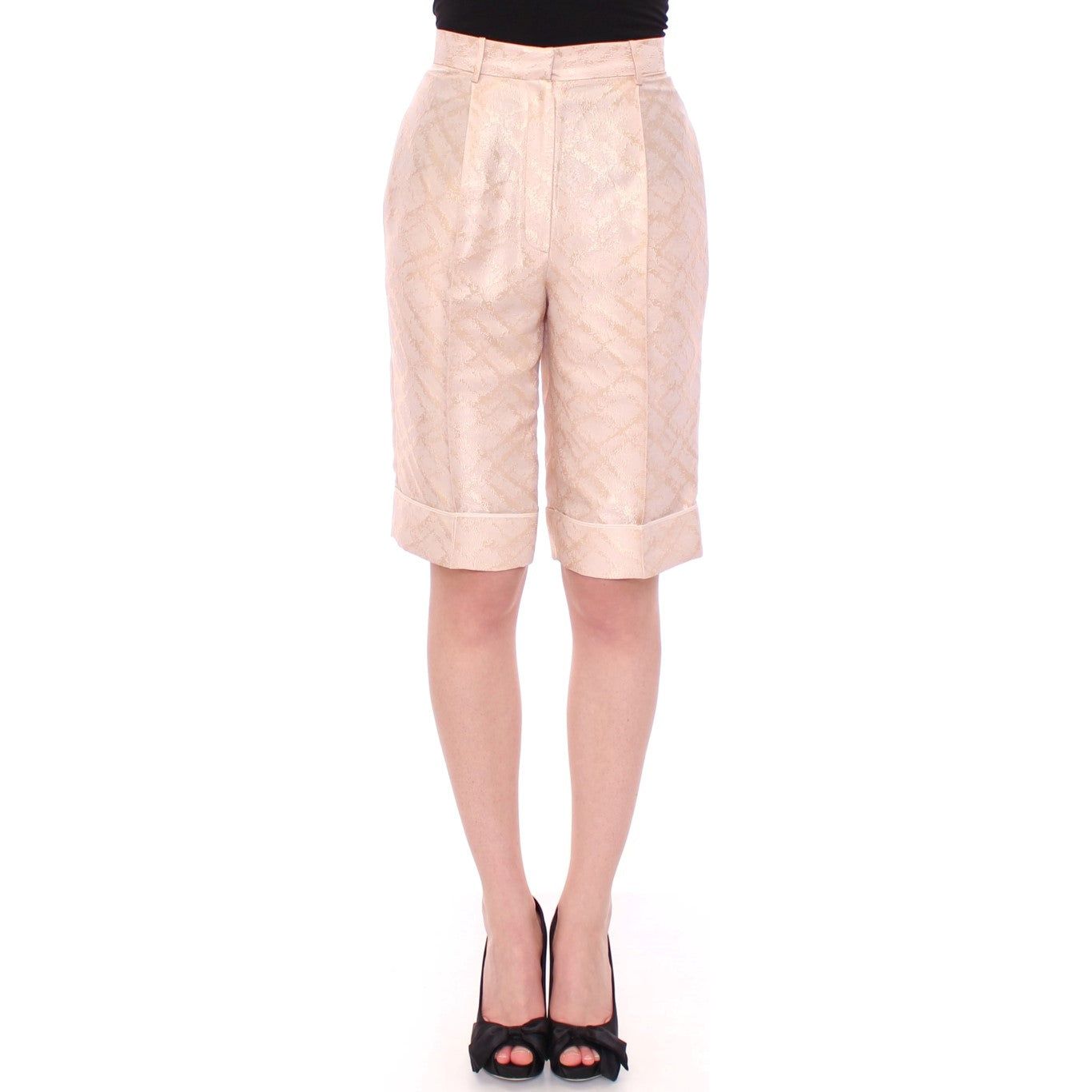 Exclusive Beige Brocade Above Knee Shorts