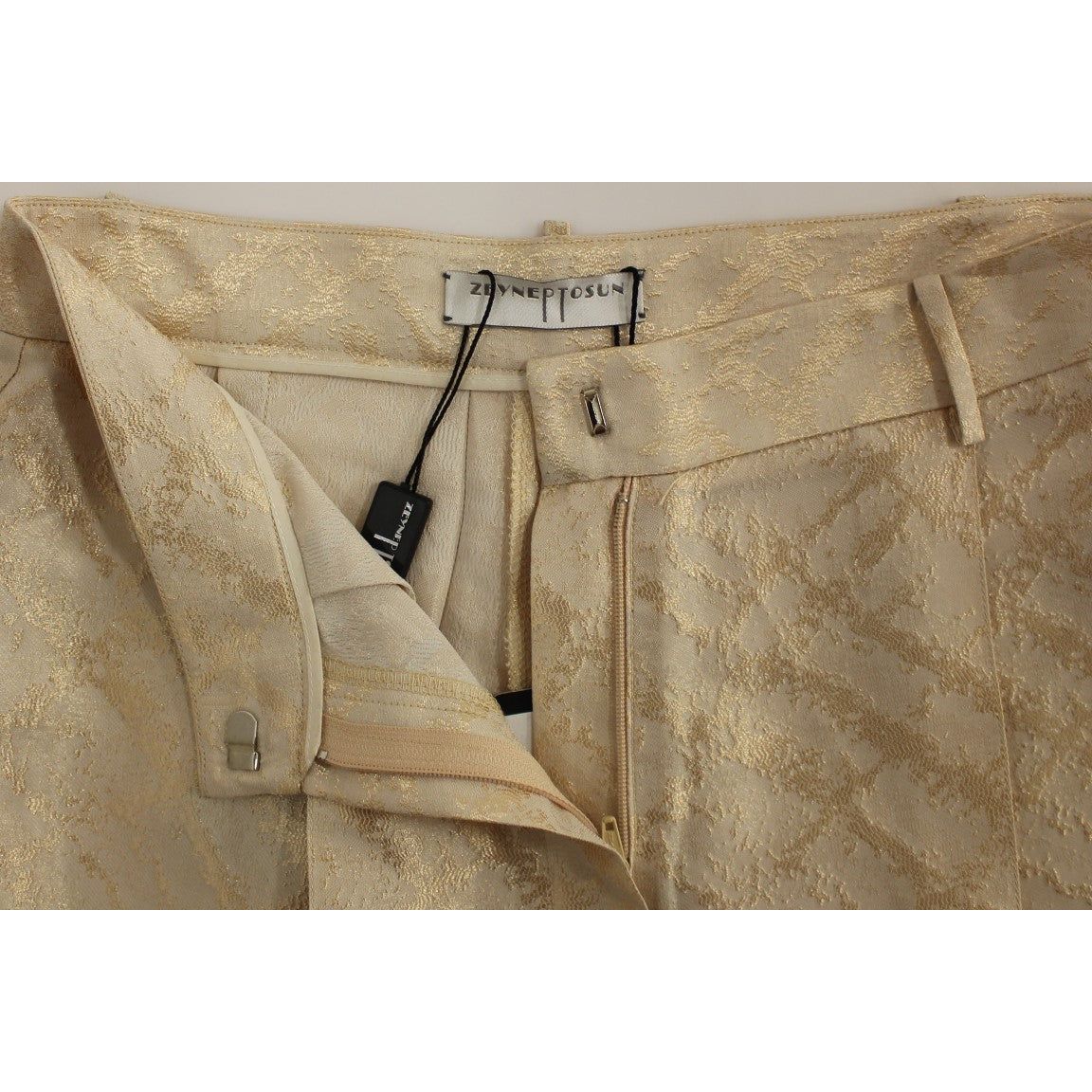 Exclusive Beige Brocade Above Knee Shorts