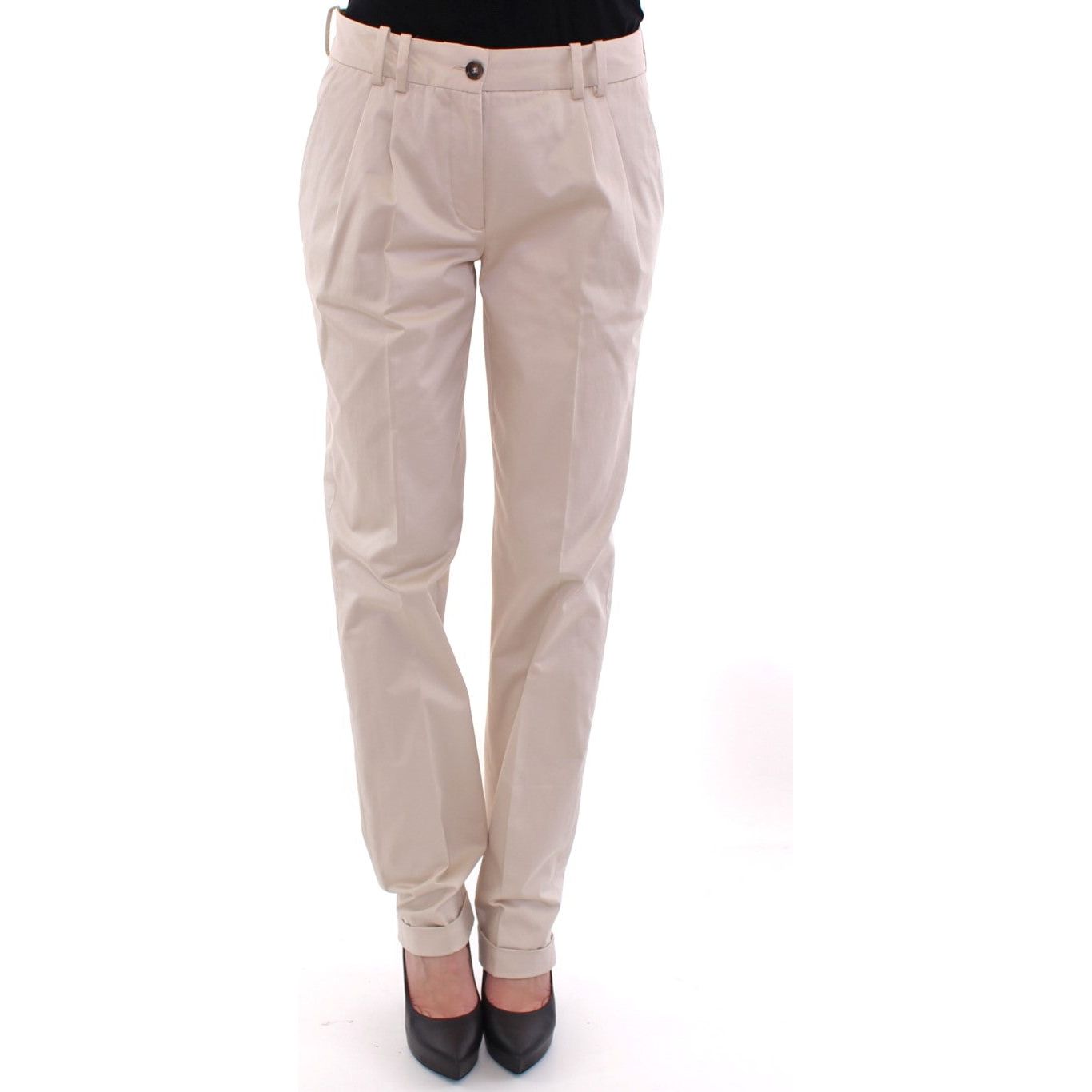 Elegant Beige Regular Fit Cotton Pants