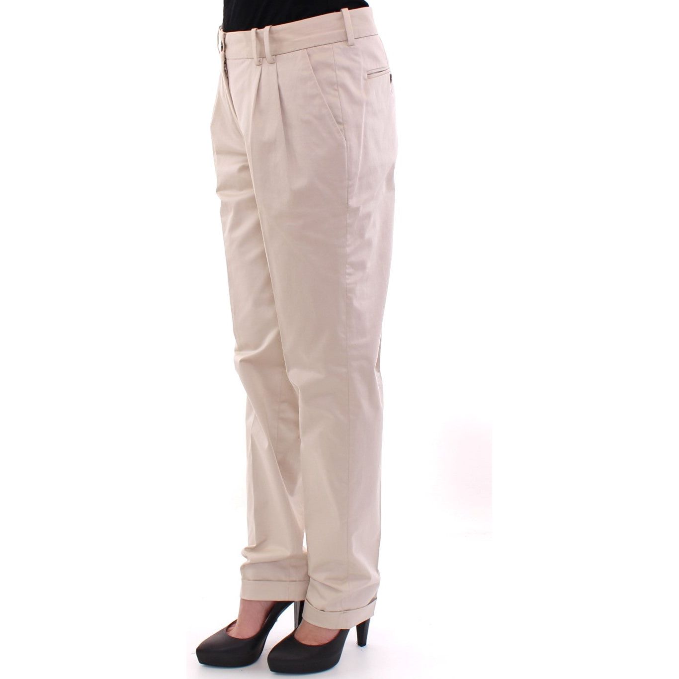 Elegant Beige Regular Fit Cotton Pants