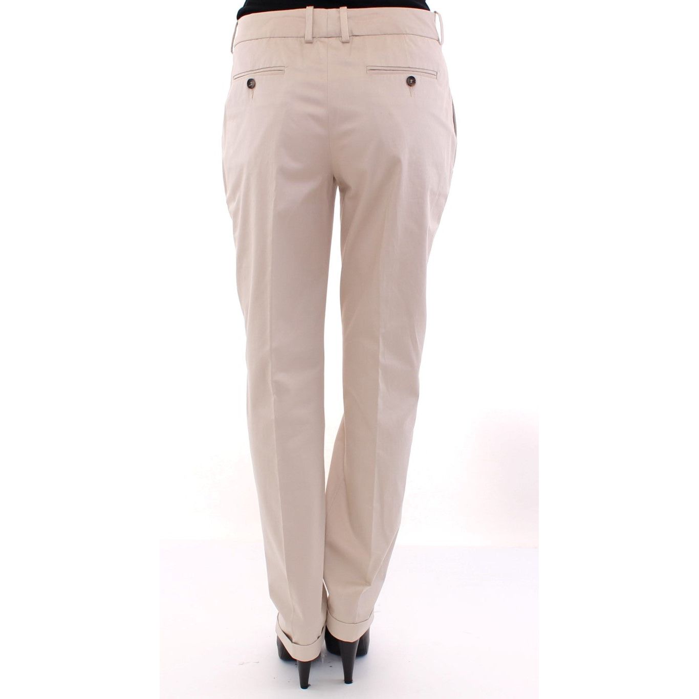 Elegant Beige Regular Fit Cotton Pants