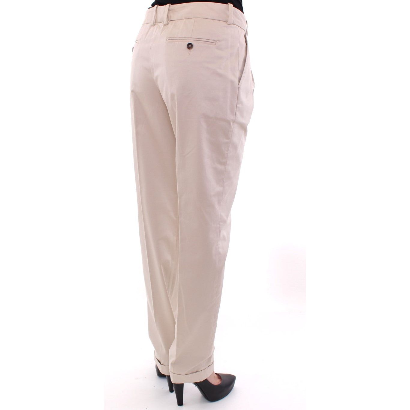 Elegant Beige Regular Fit Cotton Pants