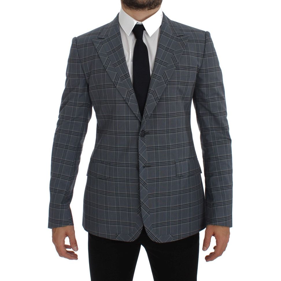 Elegant Blue Checkered Slim Fit Blazer