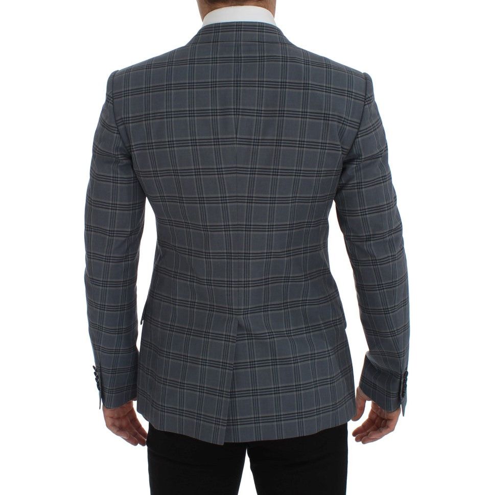 Elegant Blue Checkered Slim Fit Blazer