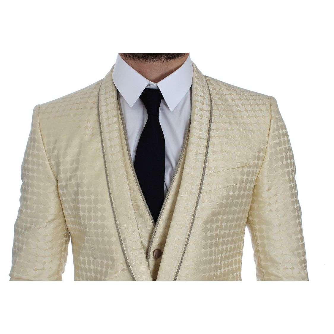 Dolce & Gabbana Sophisticated Beige Polka Dotted Blazer & Vest beige-polka-dot-silk-2-piece-blazer