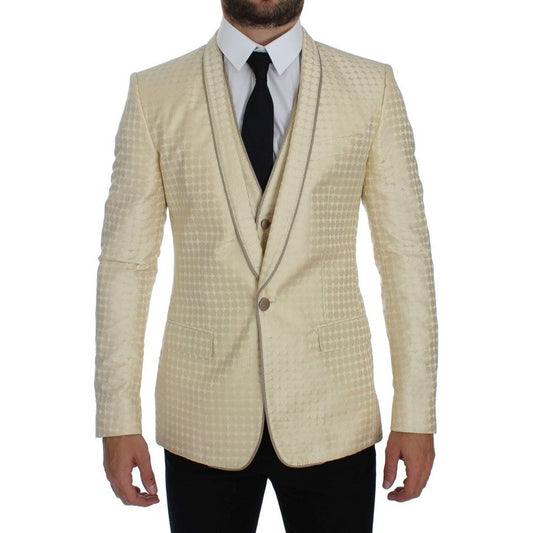 Dolce & Gabbana Sophisticated Beige Polka Dotted Blazer & Vest beige-polka-dot-silk-2-piece-blazer