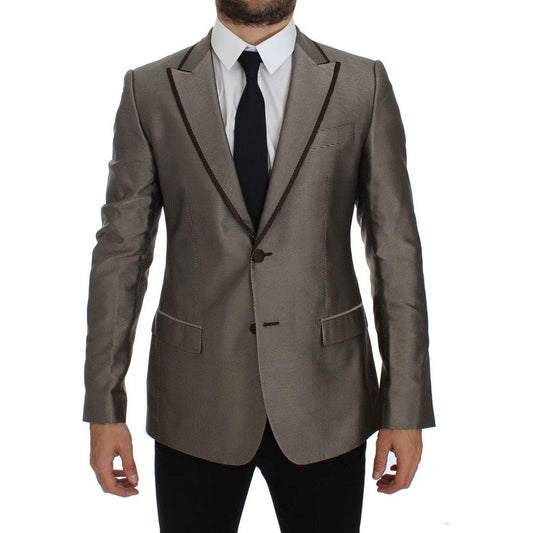 Elegant Brown Silk Two-Button Slim Blazer