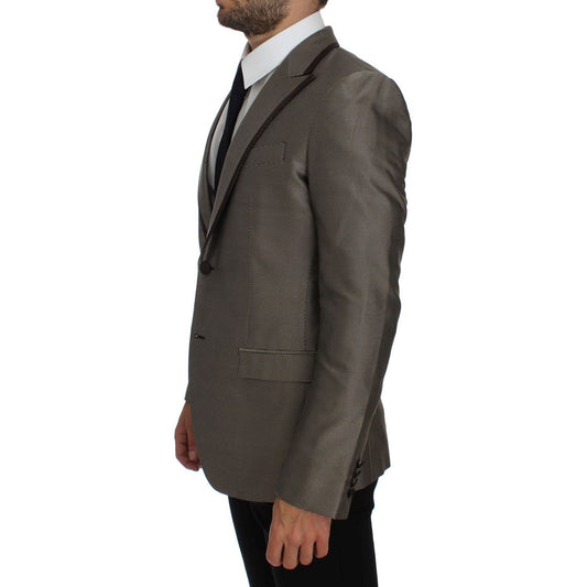 Elegant Brown Silk Two-Button Slim Blazer