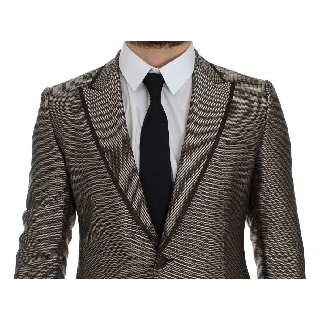 Elegant Brown Silk Two-Button Slim Blazer