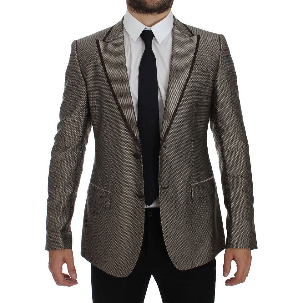 Elegant Brown Silk Two-Button Slim Blazer