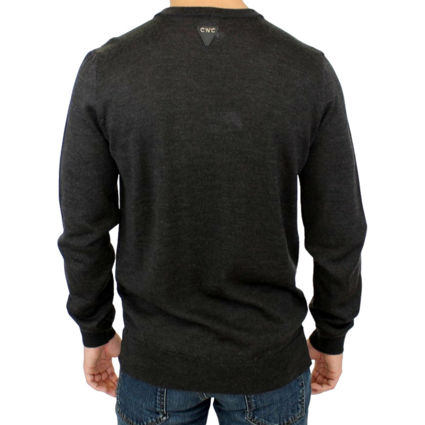 Costume National | Elegant Gray Crewneck Sweater Pullover| McRichard Designer Brands   
