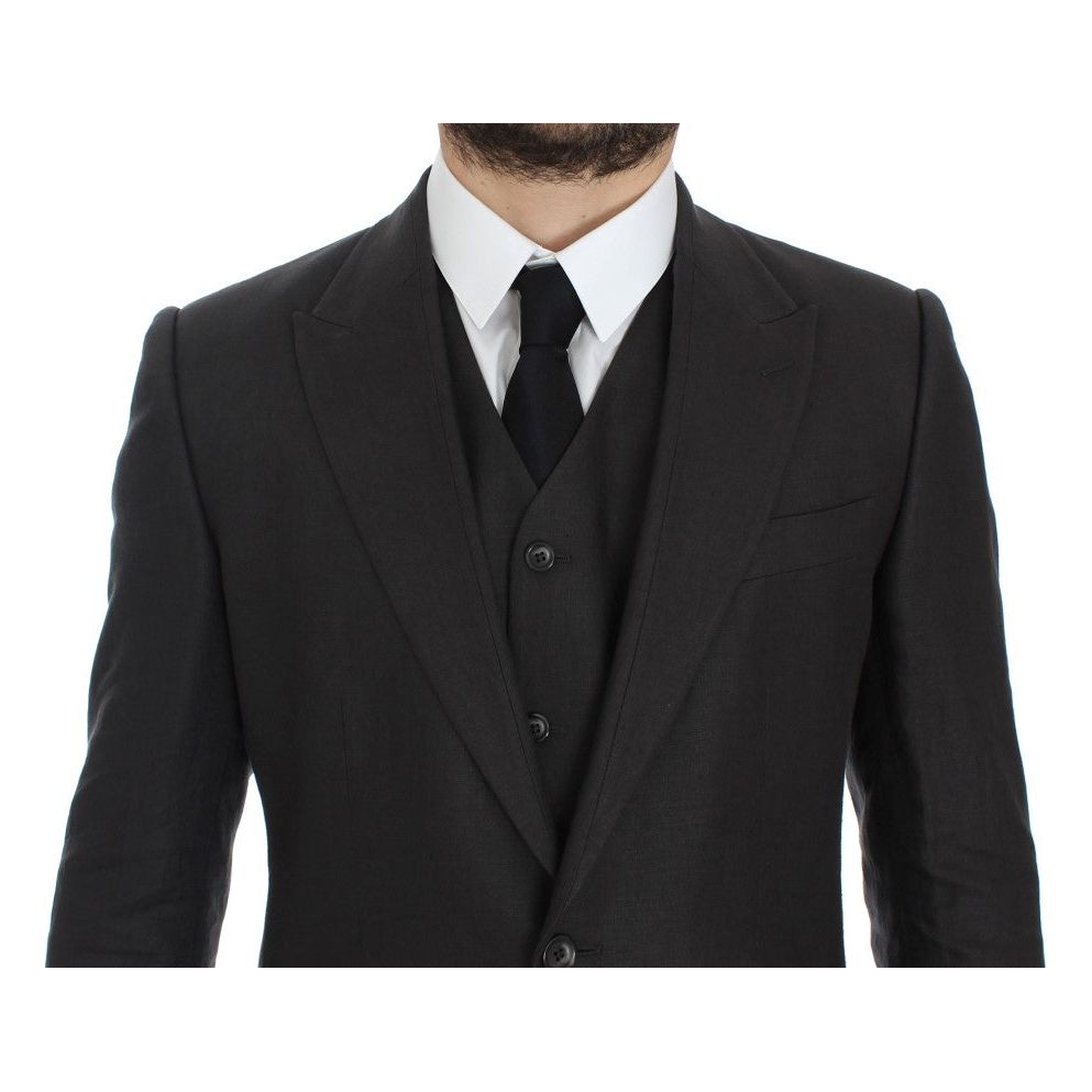 Dolce & Gabbana Elegant Gray Linen Slim Fit Blazer and Vest gray-slim-fit-linen-blazer-jacket