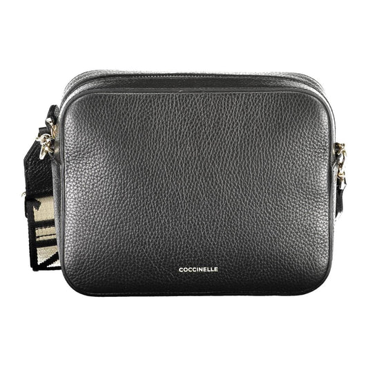 Elegant Black Leather Shoulder Bag with Contrasting Details