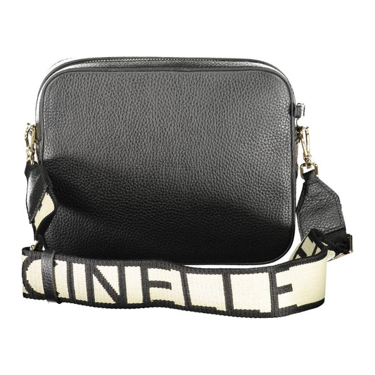 Elegant Black Leather Shoulder Bag with Contrasting Details