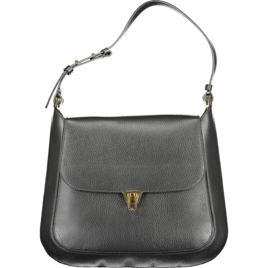 Elegant Leather Shoulder Bag with Turn Lock Closure