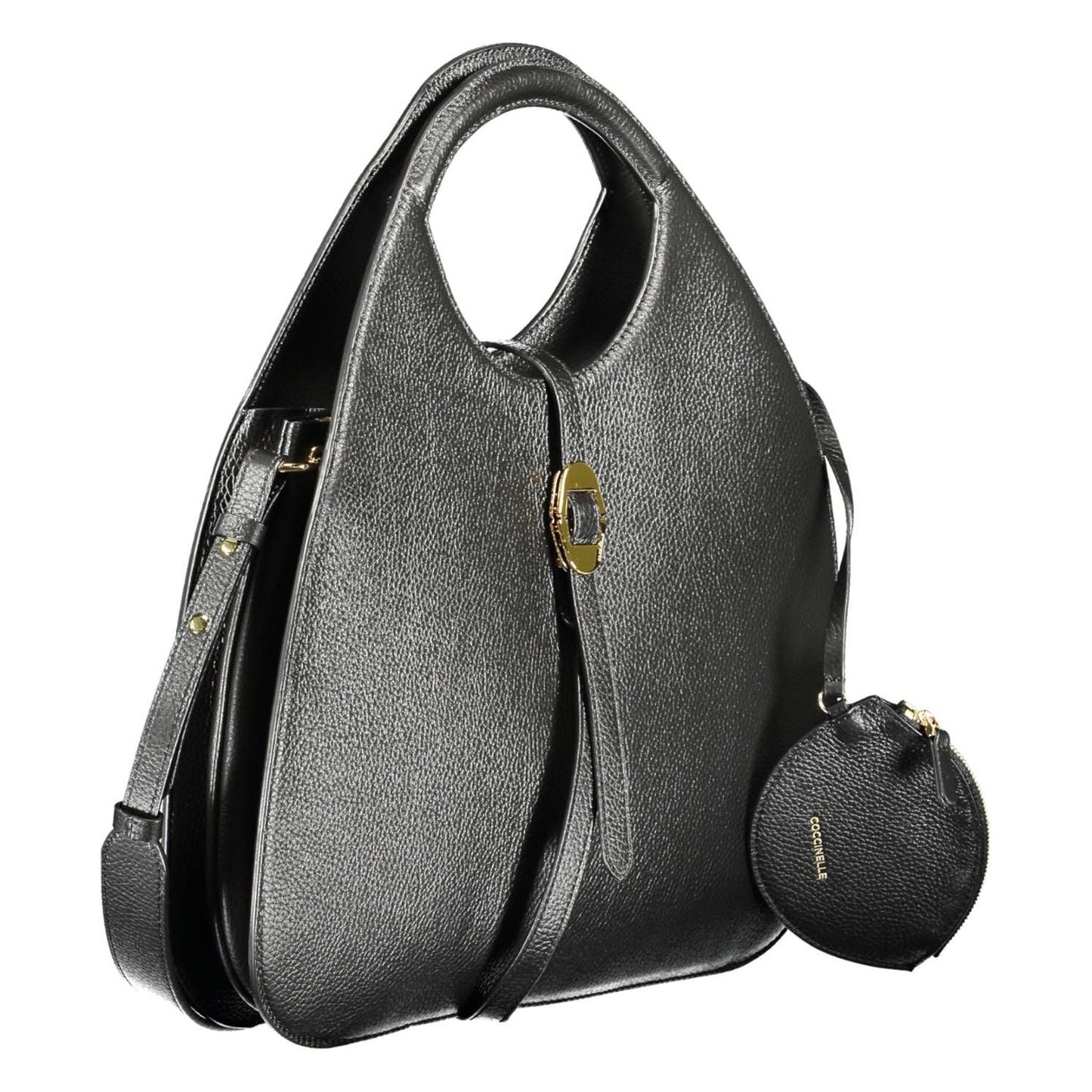 Elegant Black Leather Handbag with Removable Strap