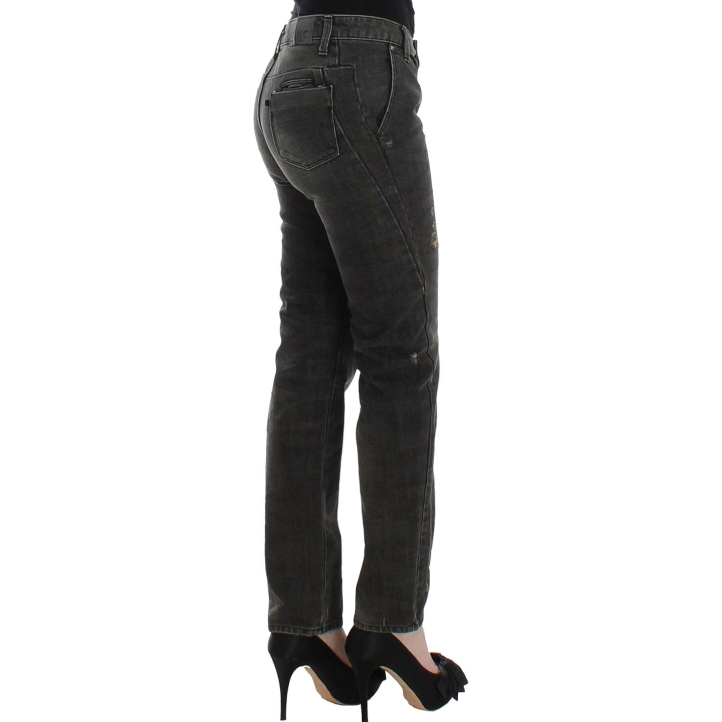 Costume National Sleek Gray Straight Leg Distressed Jeans gray-distressed-jeans