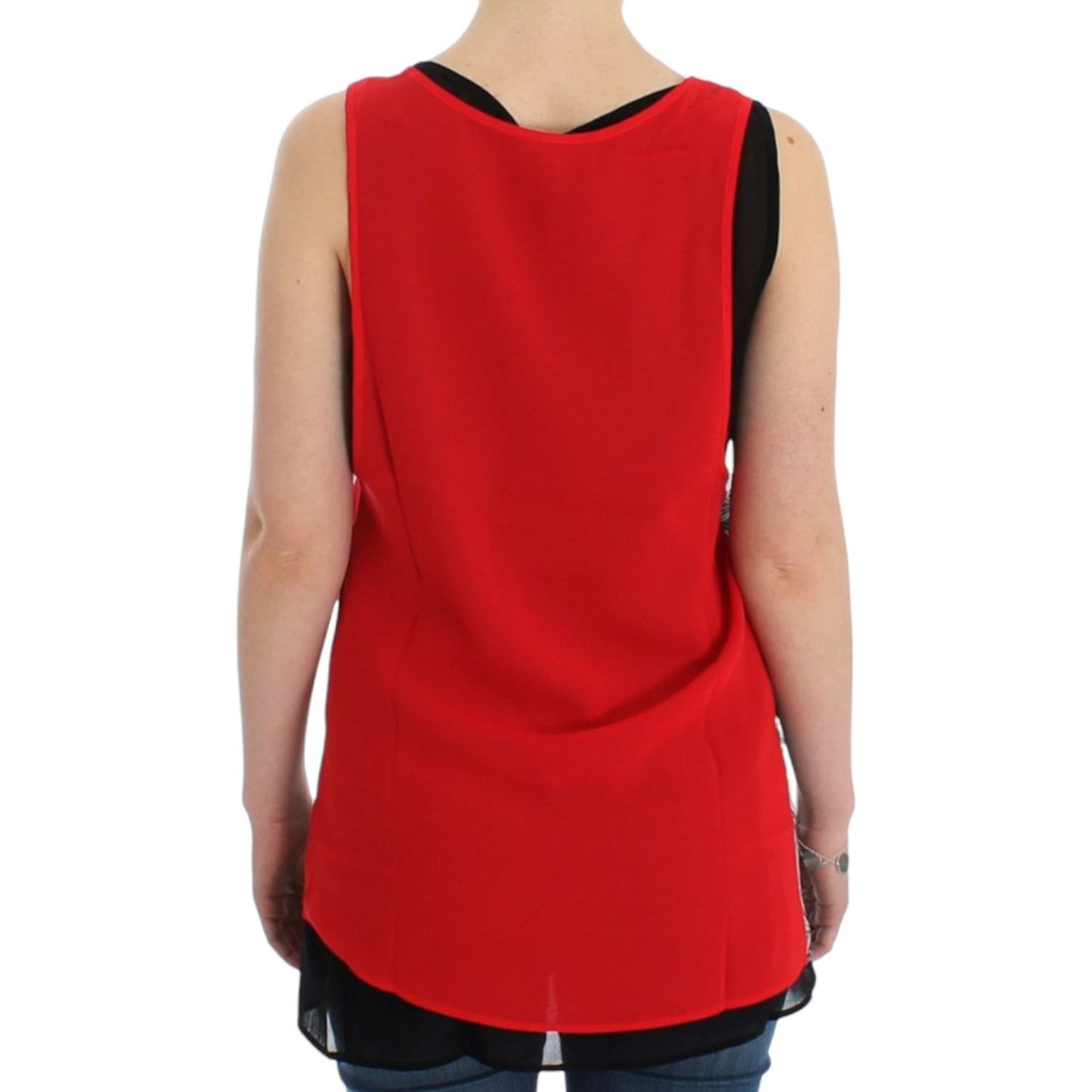 Costume National Elegant Sleeveless Black & Red Top black-sleeveless-top-1