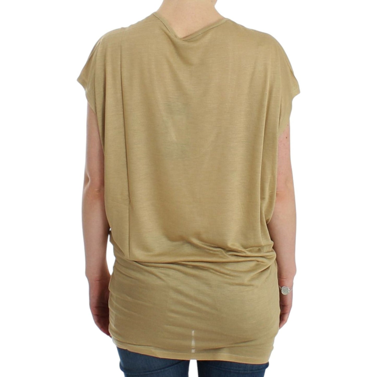 Costume National Chic V-Neck Tunic Top with Motive Print beige-motive-print-t-shirt