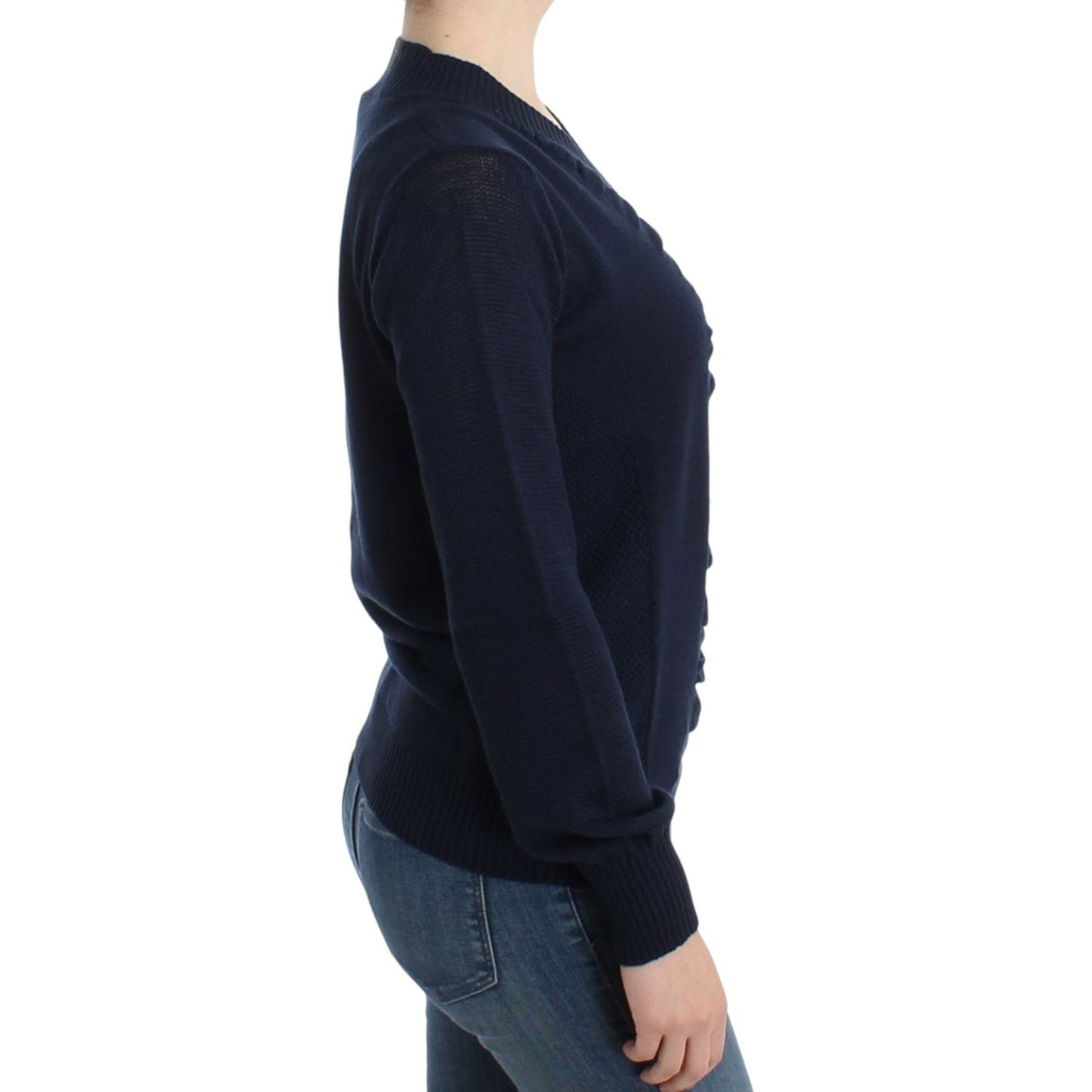 Costume National Elegant V-Neck Lightweight Sweater dark-blue-v-neck-wool-sweater
