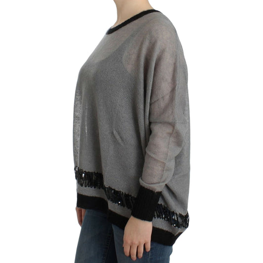 Costume National Chic Asymmetric Embellished Knit Sweater gray-embellished-asymmetric-sweater