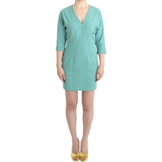 Costume National | Elegant Green V-Neck Midi Dress| McRichard Designer Brands   