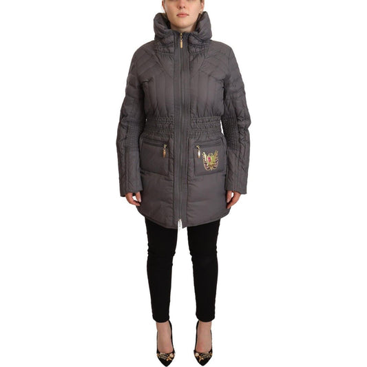 Elegant Quilted Long Jacket with Logo Patch Roccobarocco