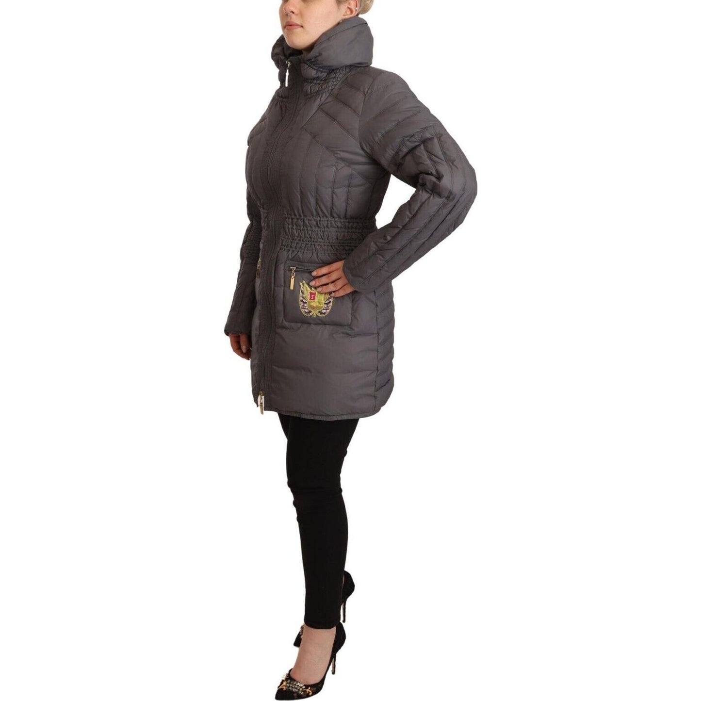 Elegant Quilted Long Jacket with Logo Patch