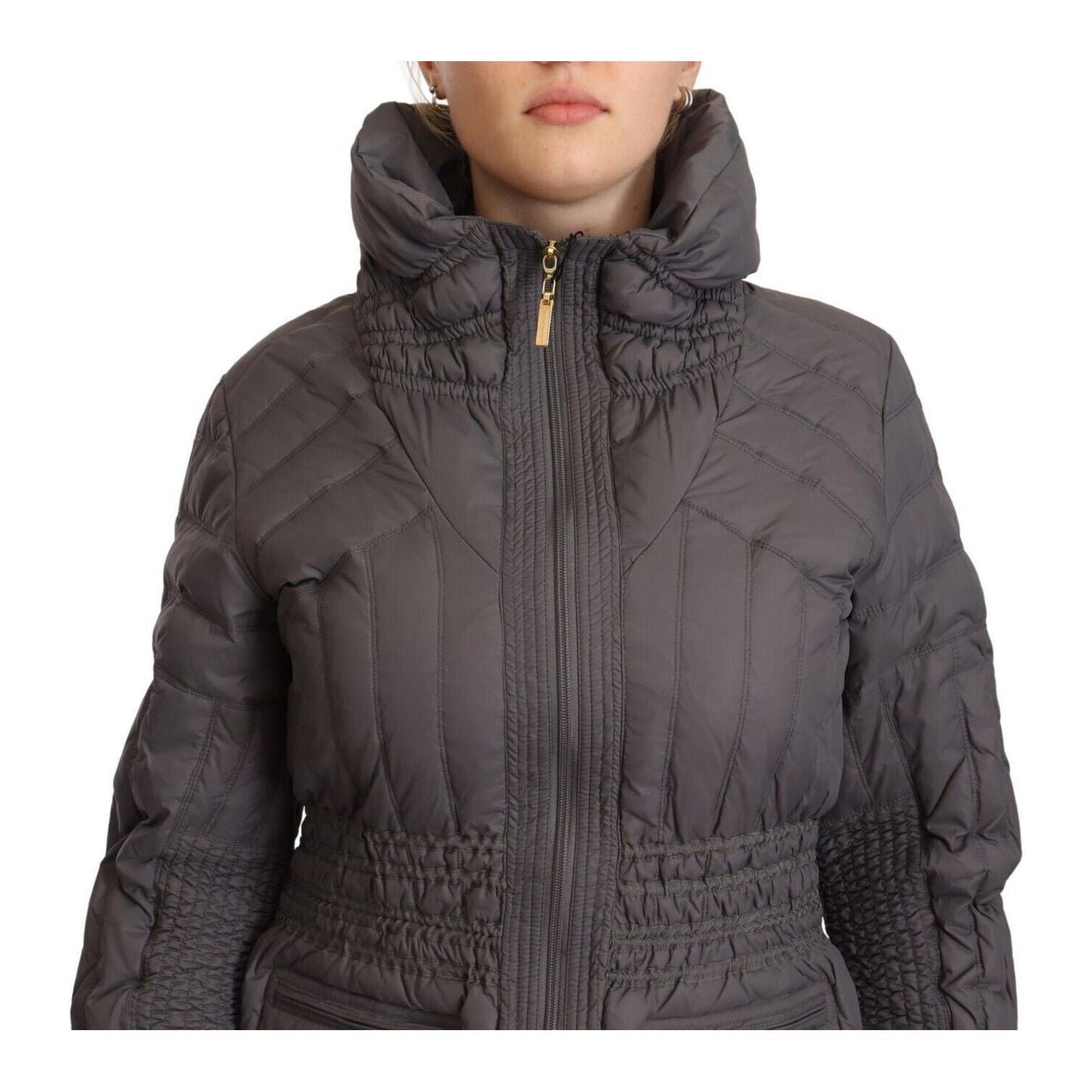 Elegant Quilted Long Jacket with Logo Patch