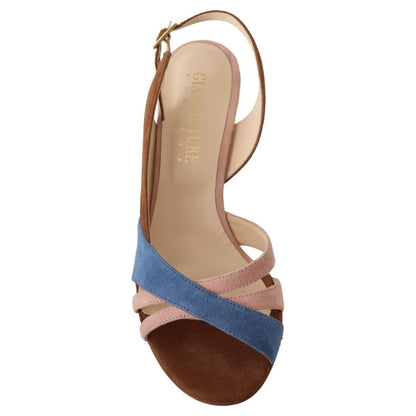 GIA COUTURE Multicolor Suede Leather Slingback Heels Sandals Shoes