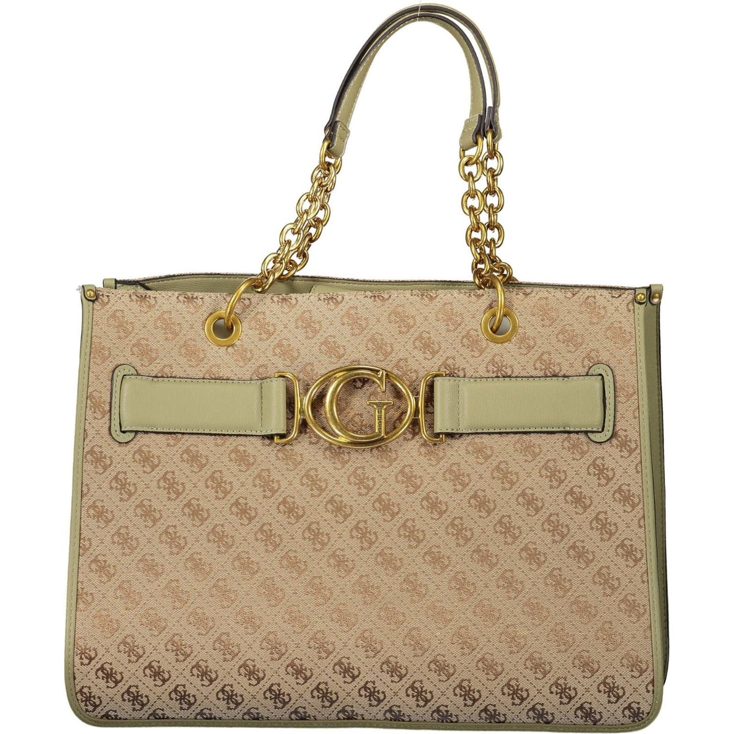 Elegant Green Polyester Handbag with Logo Detail