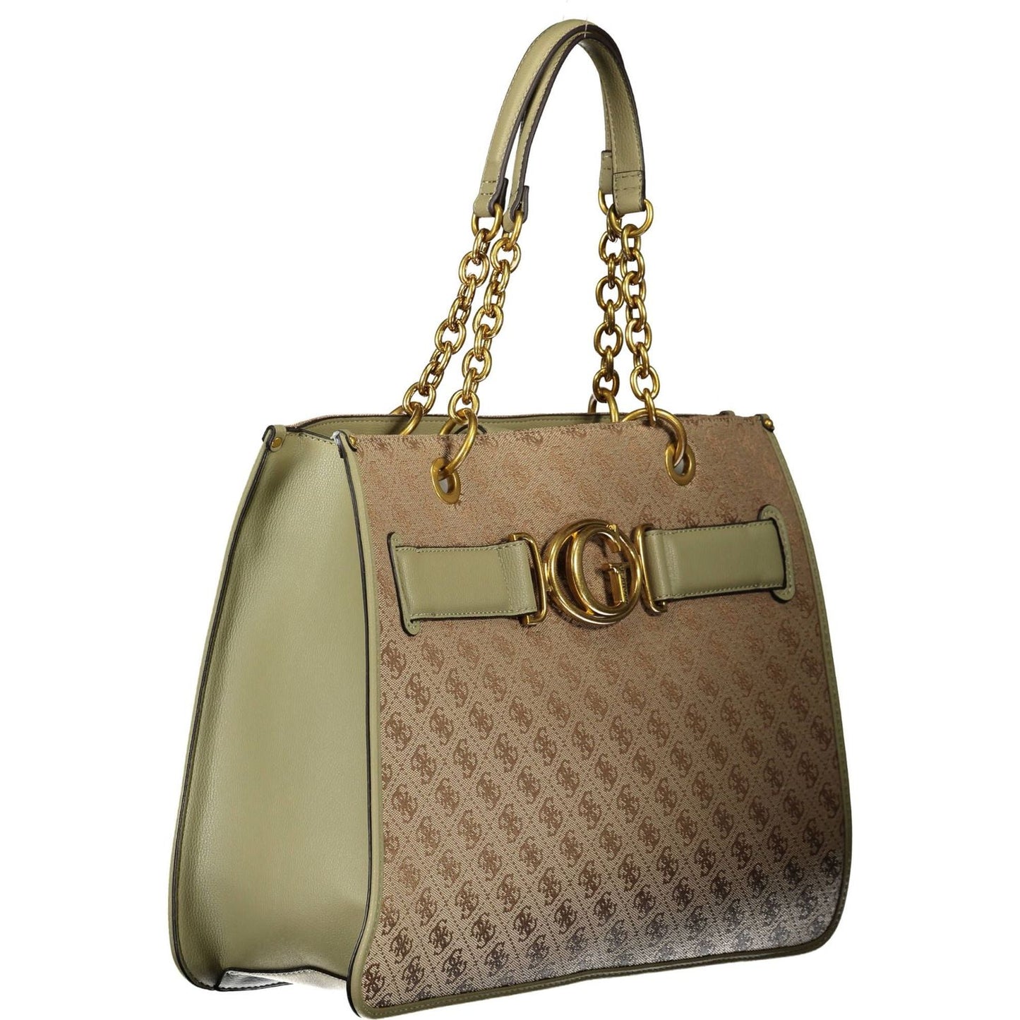 Elegant Green Polyester Handbag with Logo Detail