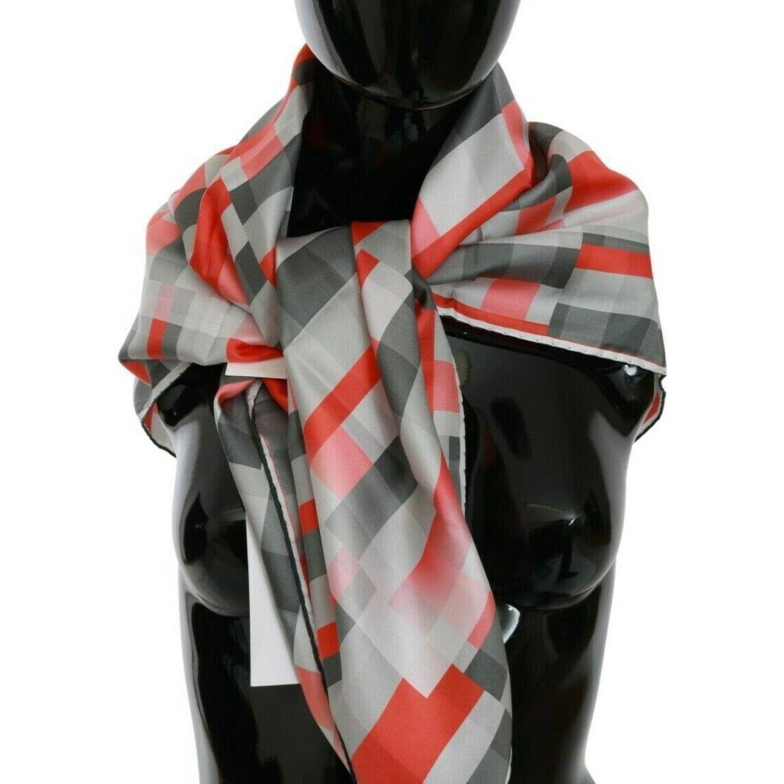 Costume National Gray Red Silk Shawl Foulard Wrap  Scarf