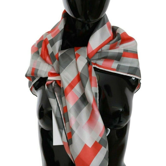 Elegant Silk Checkered Scarf in Gray and Red Costume National