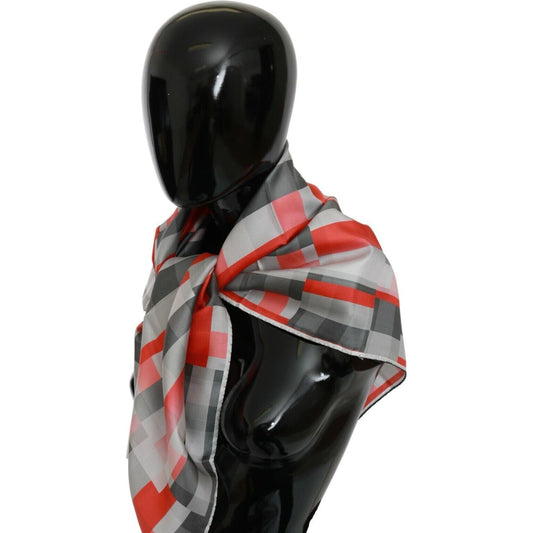 Elegant Silk Checkered Scarf in Gray and Red Costume National