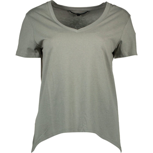 Chic V-Neck Green Tee with Logo Detailing