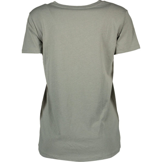 Chic V-Neck Green Tee with Logo Detailing