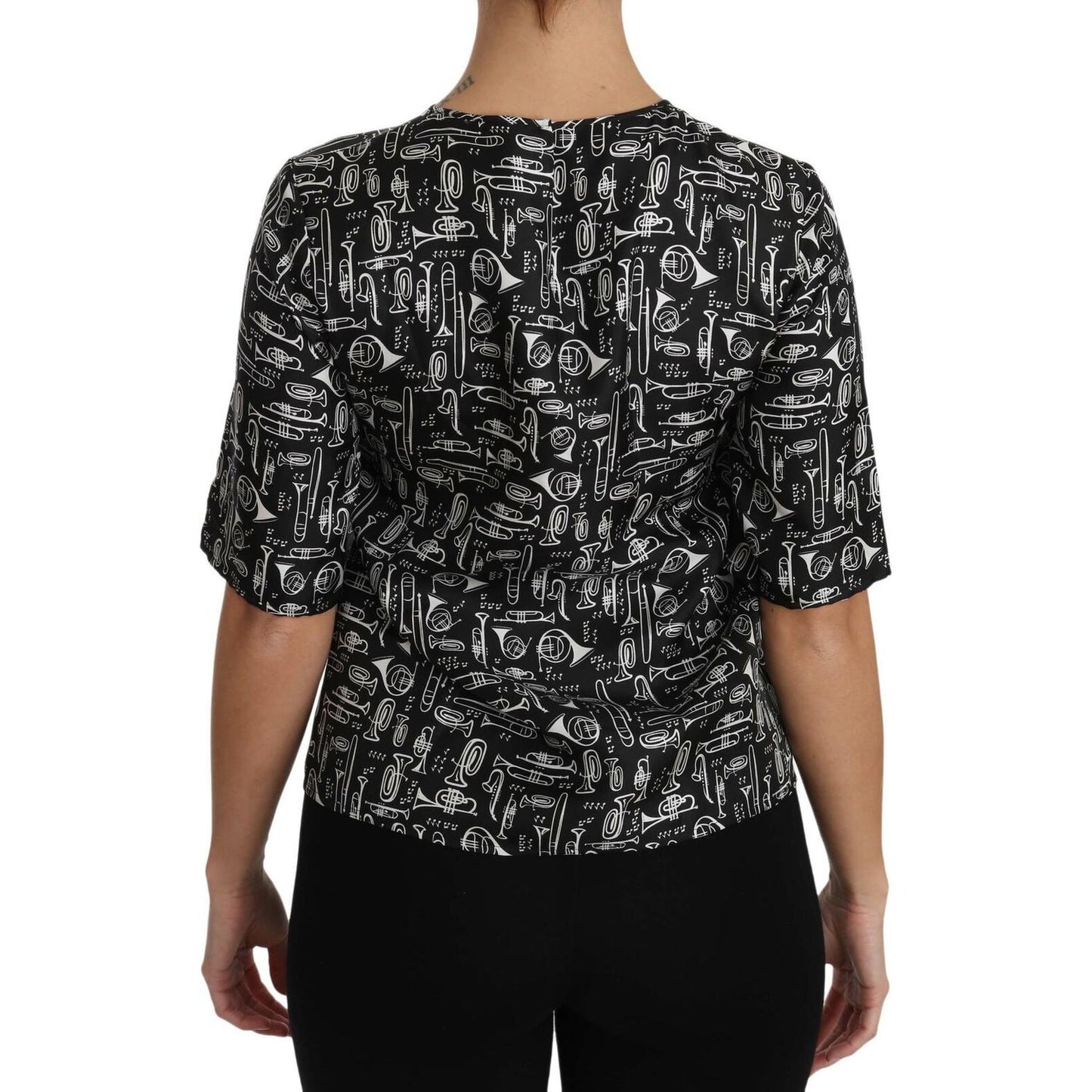 Exquisite Trumpet Print Silk Blouse