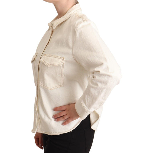 Elegant White Long Sleeve Collared Polo Top