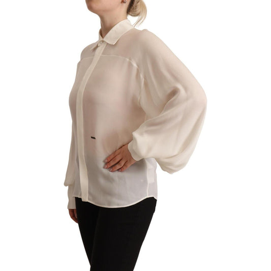 Elegant Off White Silk Long Sleeve Blouse