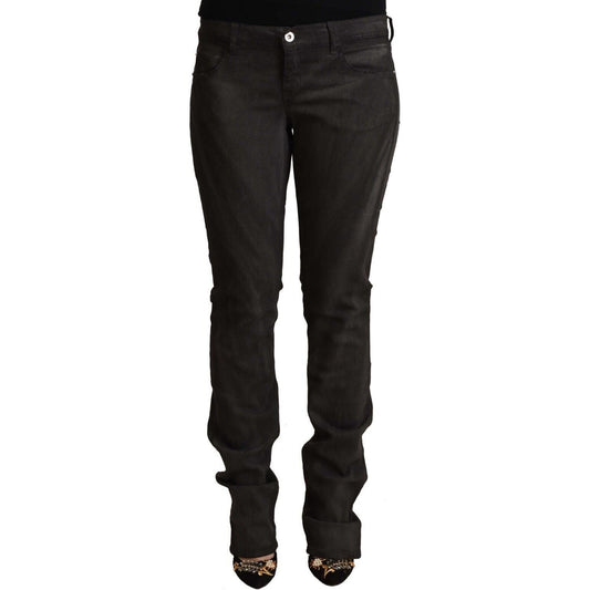 Elegant Mid Waist Skinny Black Trousers