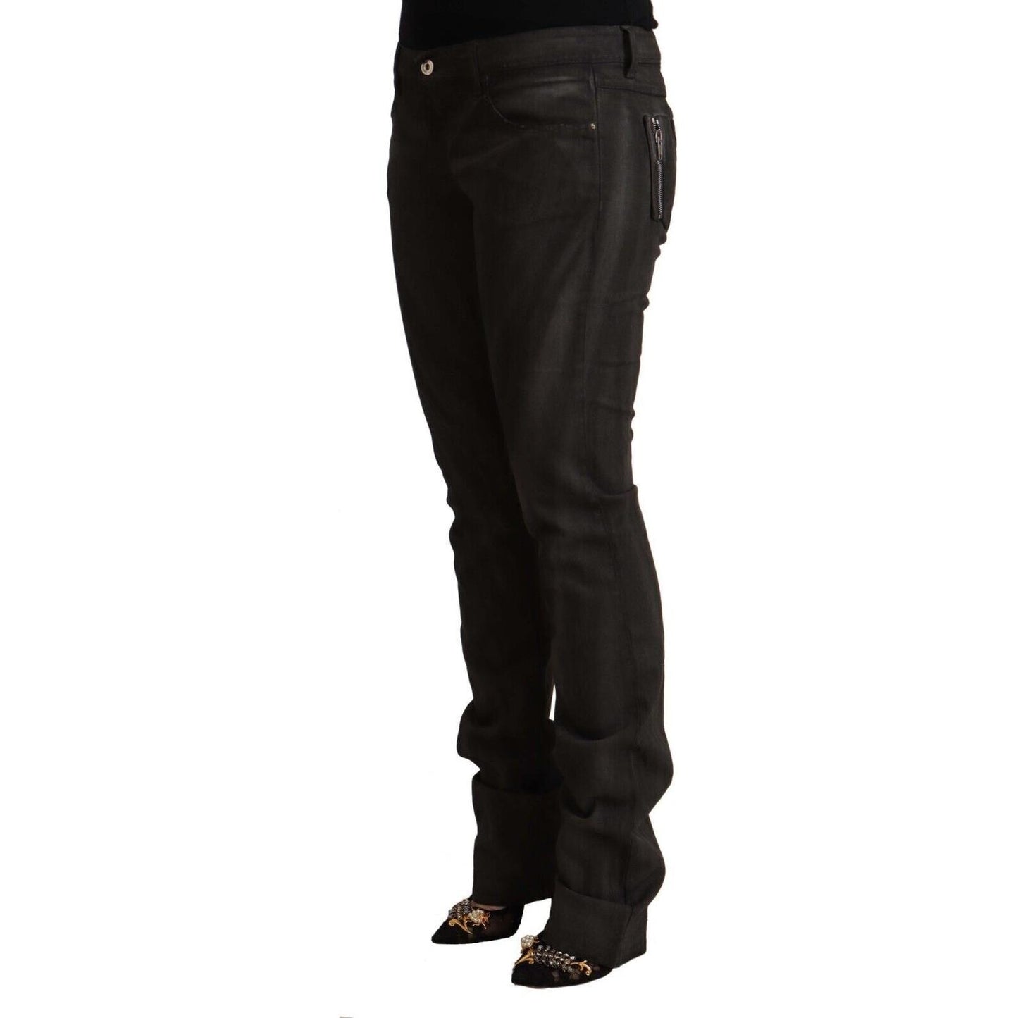 Elegant Mid Waist Skinny Black Trousers