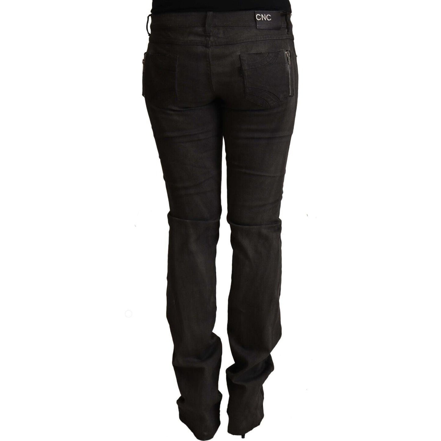 Elegant Mid Waist Skinny Black Trousers