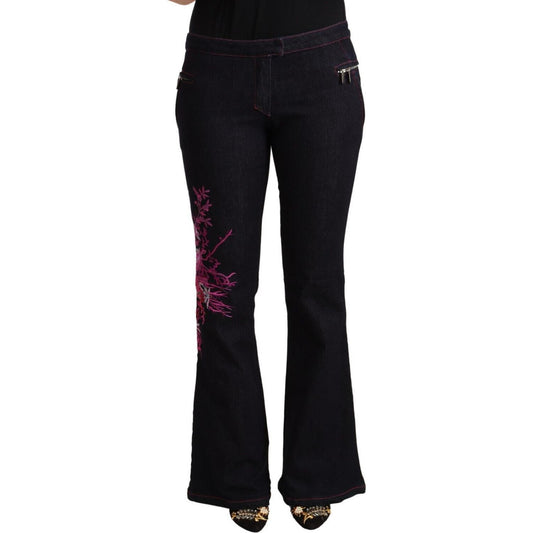 Chic Black Mid Waist Flared Denim Jeans Exte