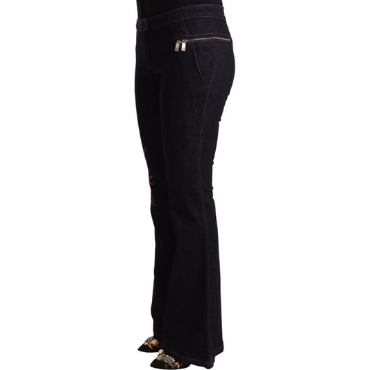 Chic Black Mid Waist Flared Denim Jeans Exte