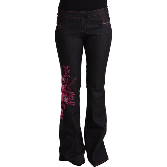 Chic Mid Waist Flared Black Denim Jeans Exte