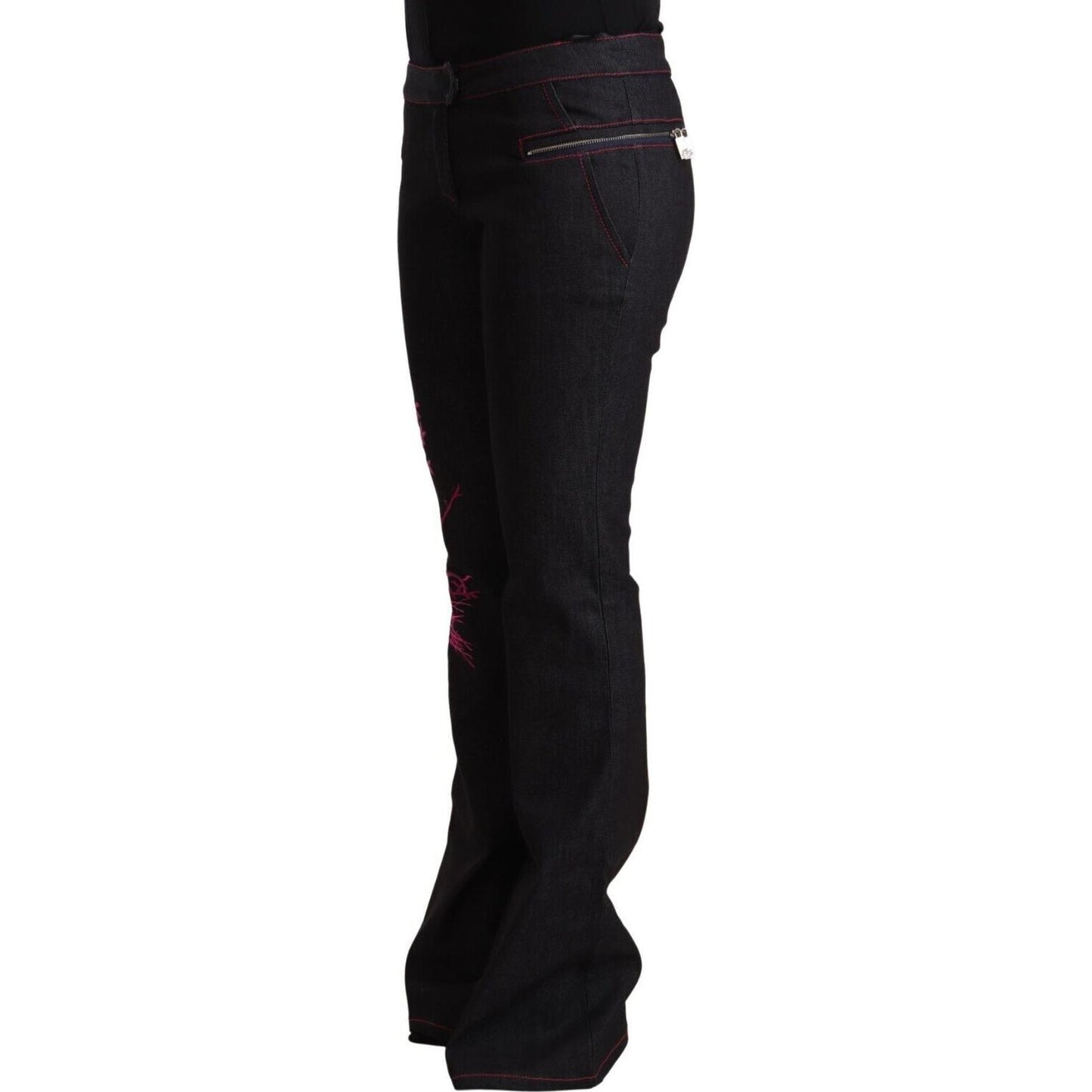 Chic Mid Waist Flared Black Denim Jeans