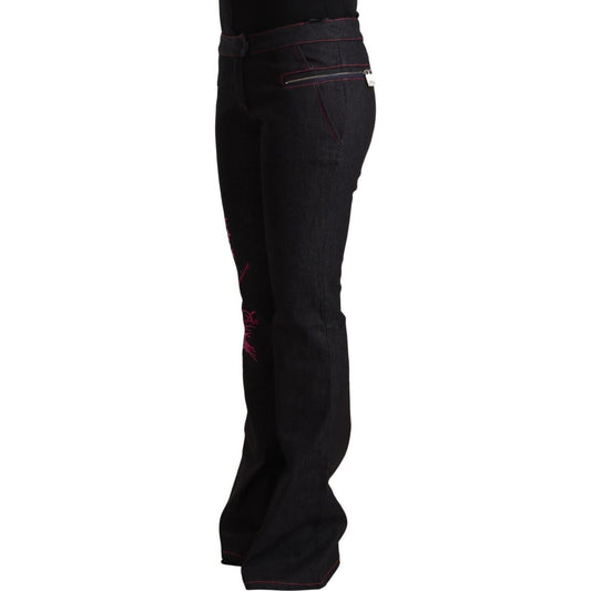 Chic Mid Waist Flared Black Denim Jeans Exte