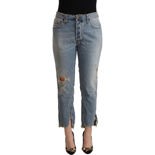 Chic Distressed Mid Waist Cropped Denim