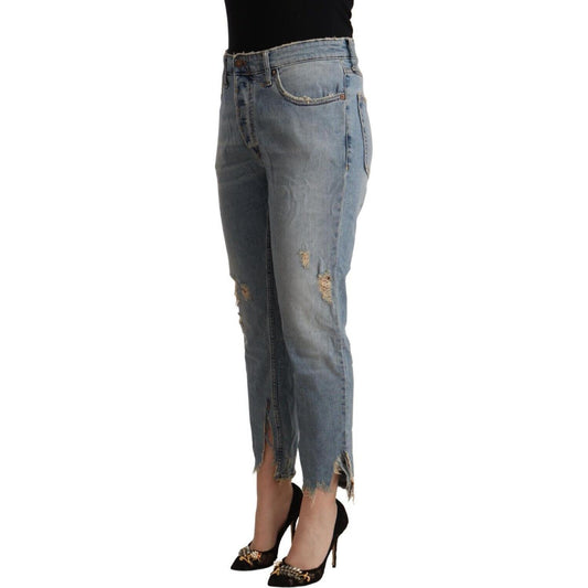 Chic Distressed Mid Waist Cropped Denim